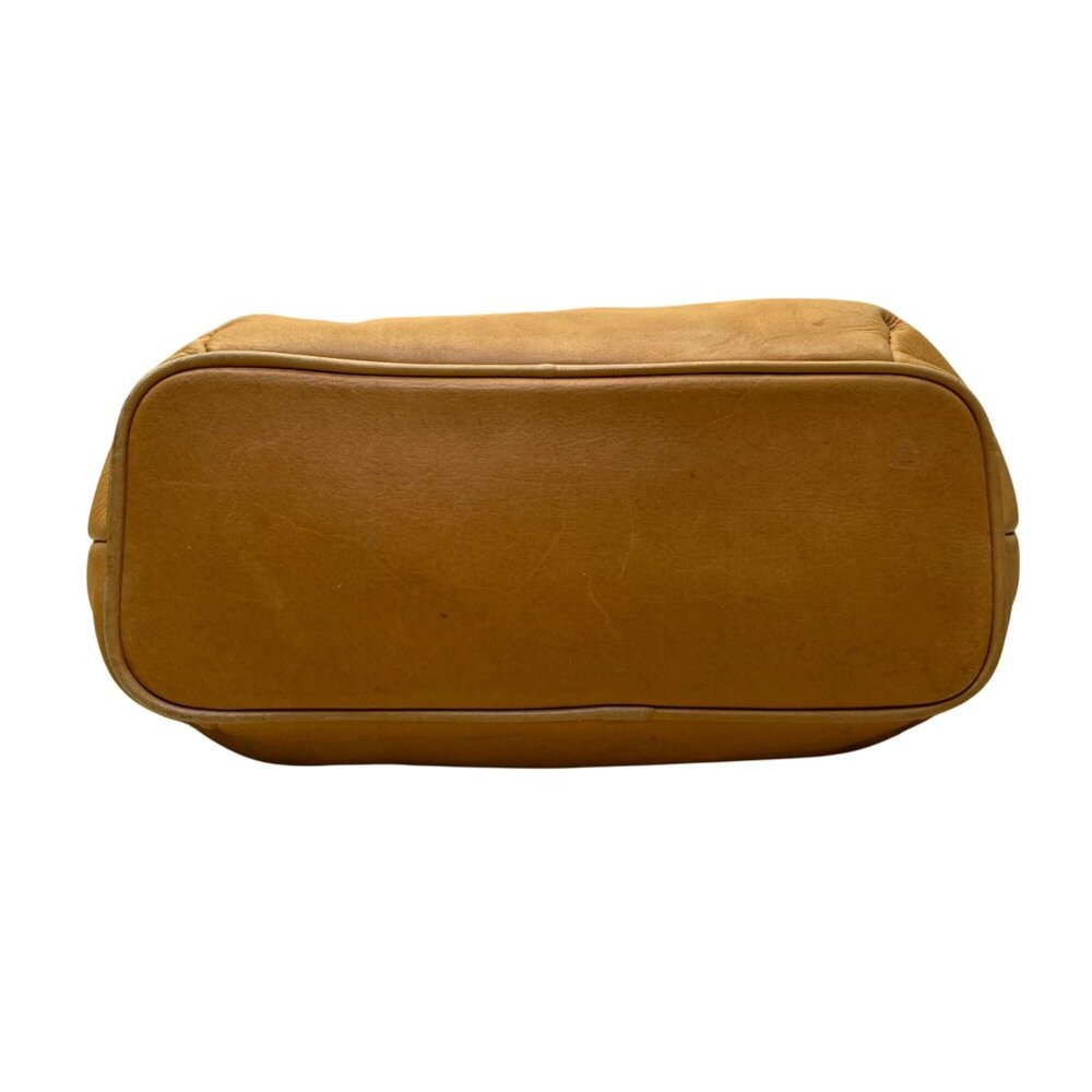 Chaos Tan Leather Crossbody Strap Circular Handles & Snap Closure Tote Bag - Picture 5 of 10